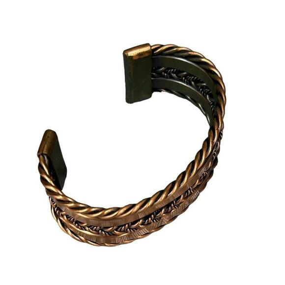 FIRM** Vintage Solid Copper Cuff Bracelet Unisex Arrow Pattern Thick Magnet - Picture 5 of 8